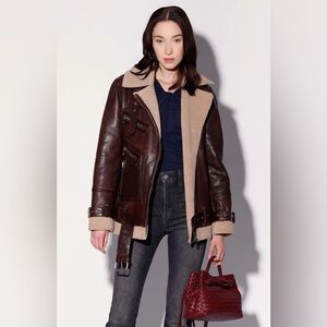 Walter Baker Celine Leather Moto Jacket - Brown Coffee / Beige